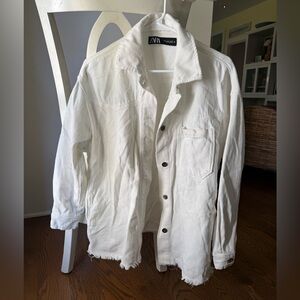 Zara White Textured Button-Up Jacket